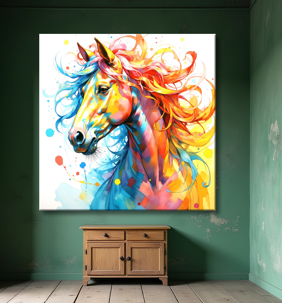 Tableau cheval pop art - Explosion graphique et couleurs vives avec decor