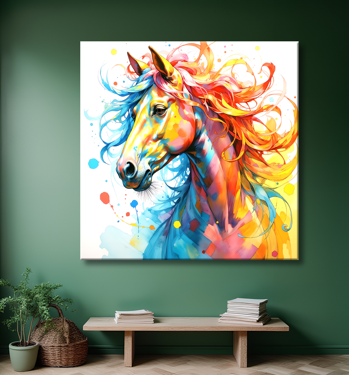 Tableau cheval pop art - Explosion graphique et couleurs vives avec decor