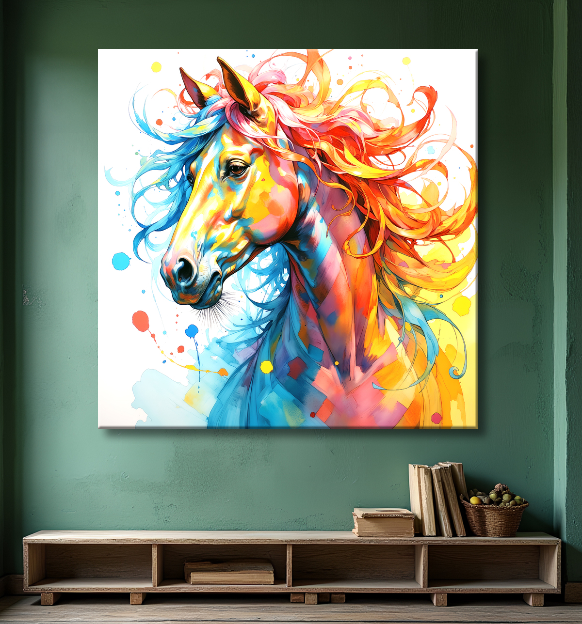Tableau cheval pop art - Explosion graphique et couleurs vives avec decor