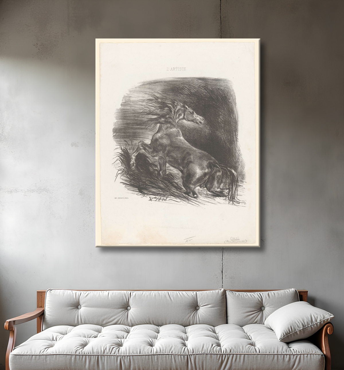 Reproduction cheval sauvage de Eugène Delacroix avec decor