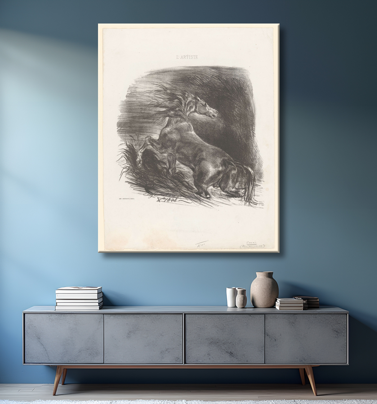 Reproduction cheval sauvage de Eugène Delacroix avec decor