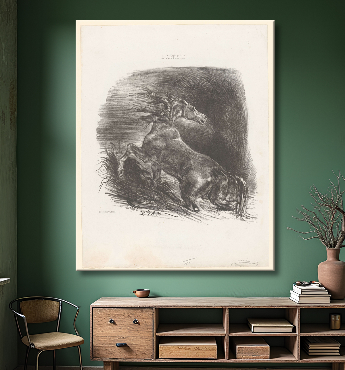 Reproduction cheval sauvage de Eugène Delacroix avec decor
