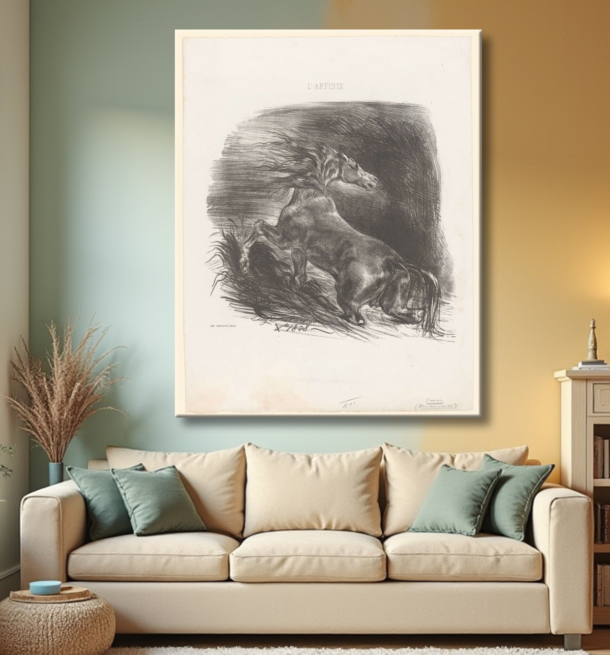 Reproduction cheval sauvage de Eugène Delacroix avec decor