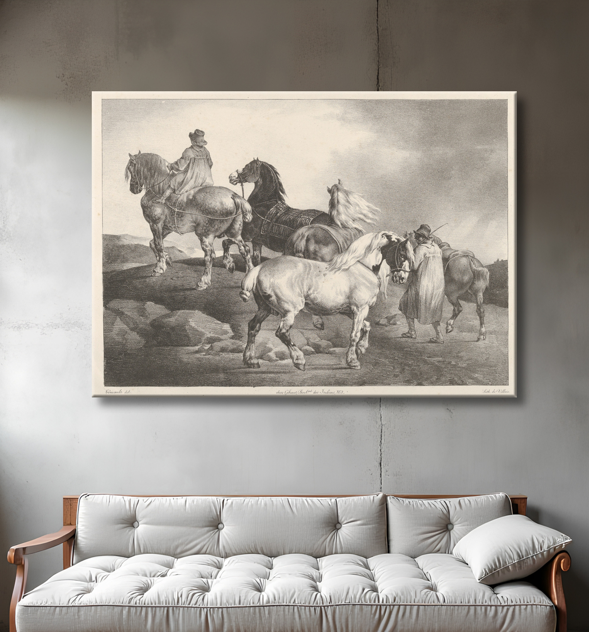 Reproduction Chevaux conduits à une foire de Théodore Gericault avec decor