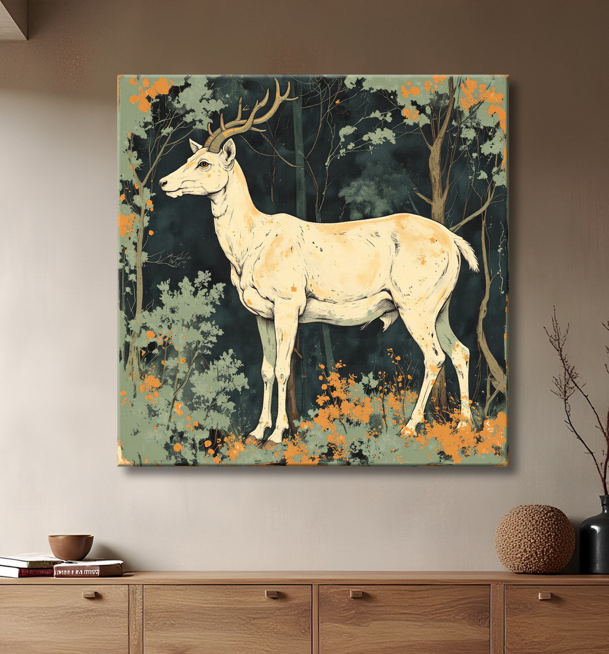 Tableau chèvre moderne - Peinture animalière expressive et graphique avec decor