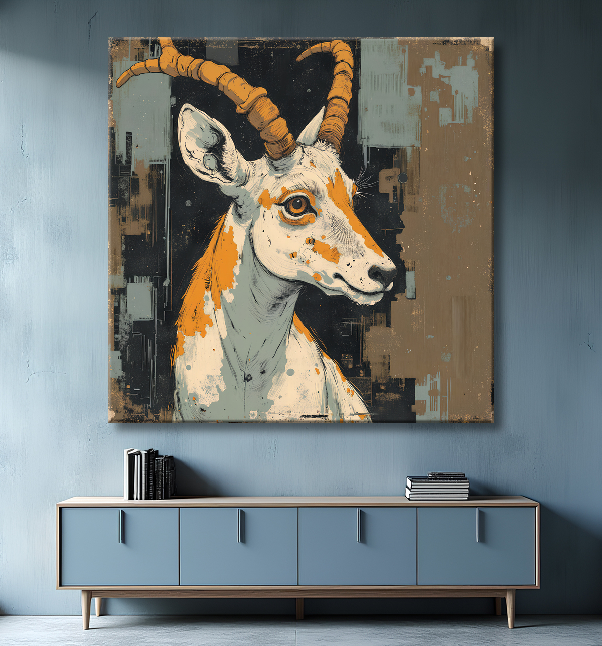 Tableau chèvre moderne - Peinture animalière expressive et graphique avec decor