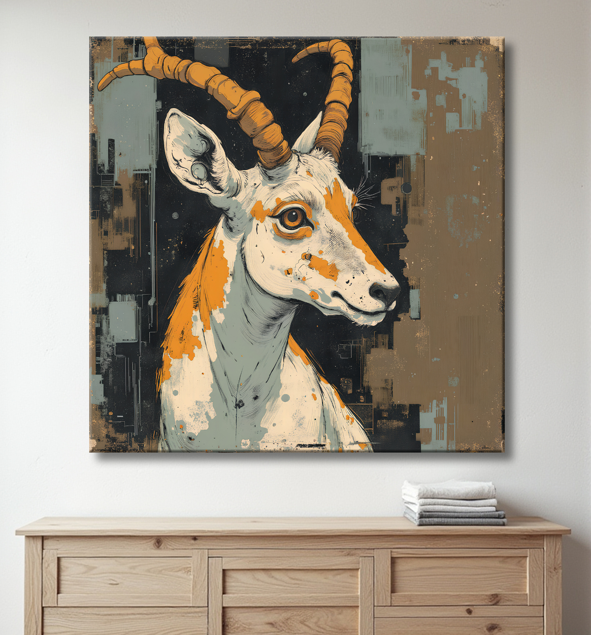 Tableau chèvre moderne - Peinture animalière expressive et graphique avec decor