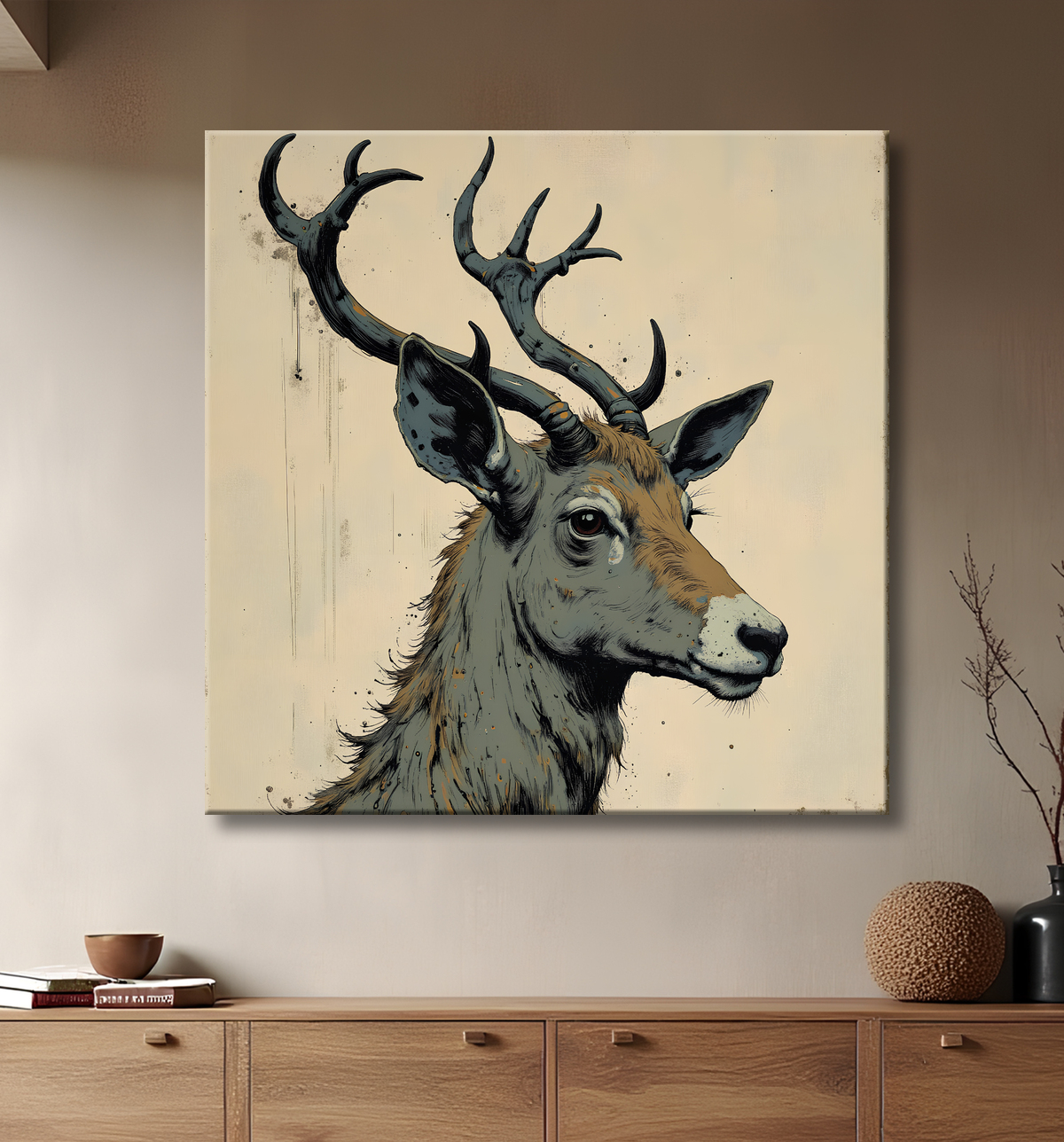 Tableau chèvre moderne - Peinture animalière expressive et graphique avec decor