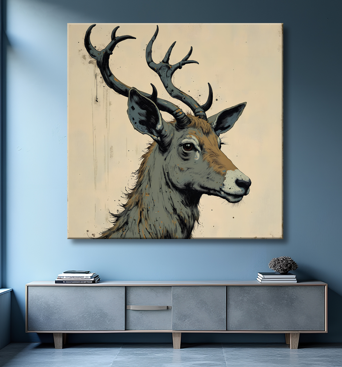 Tableau chèvre moderne - Peinture animalière expressive et graphique avec decor