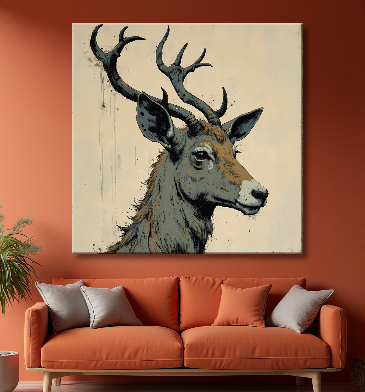 Tableau chèvre moderne - Peinture animalière expressive et graphique avec decor