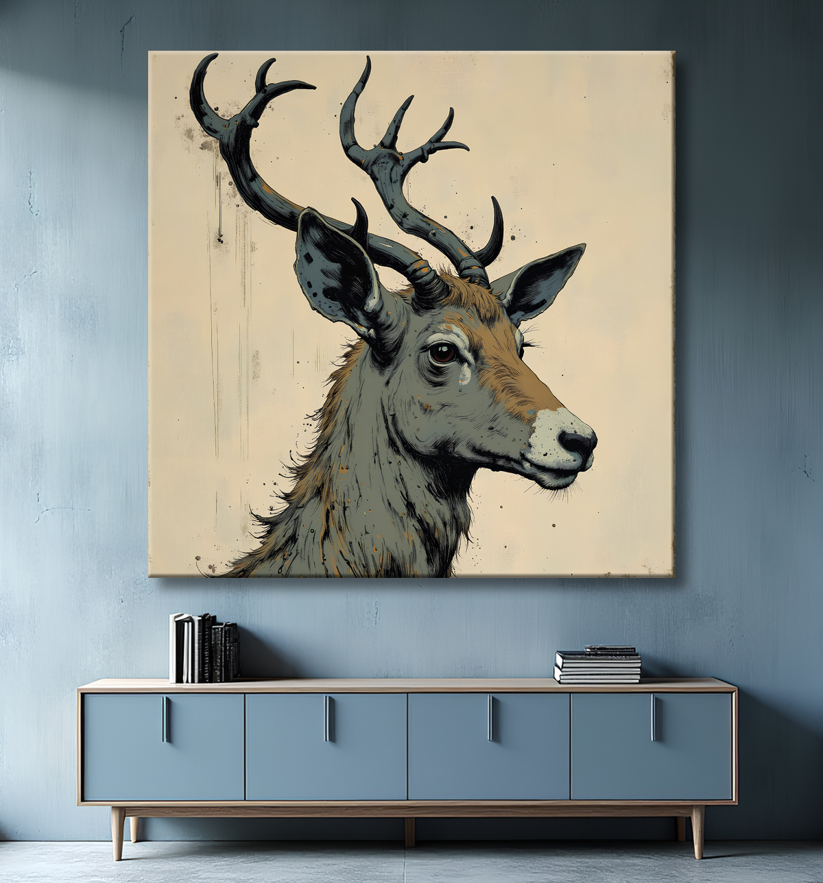 Tableau chèvre moderne - Peinture animalière expressive et graphique avec decor