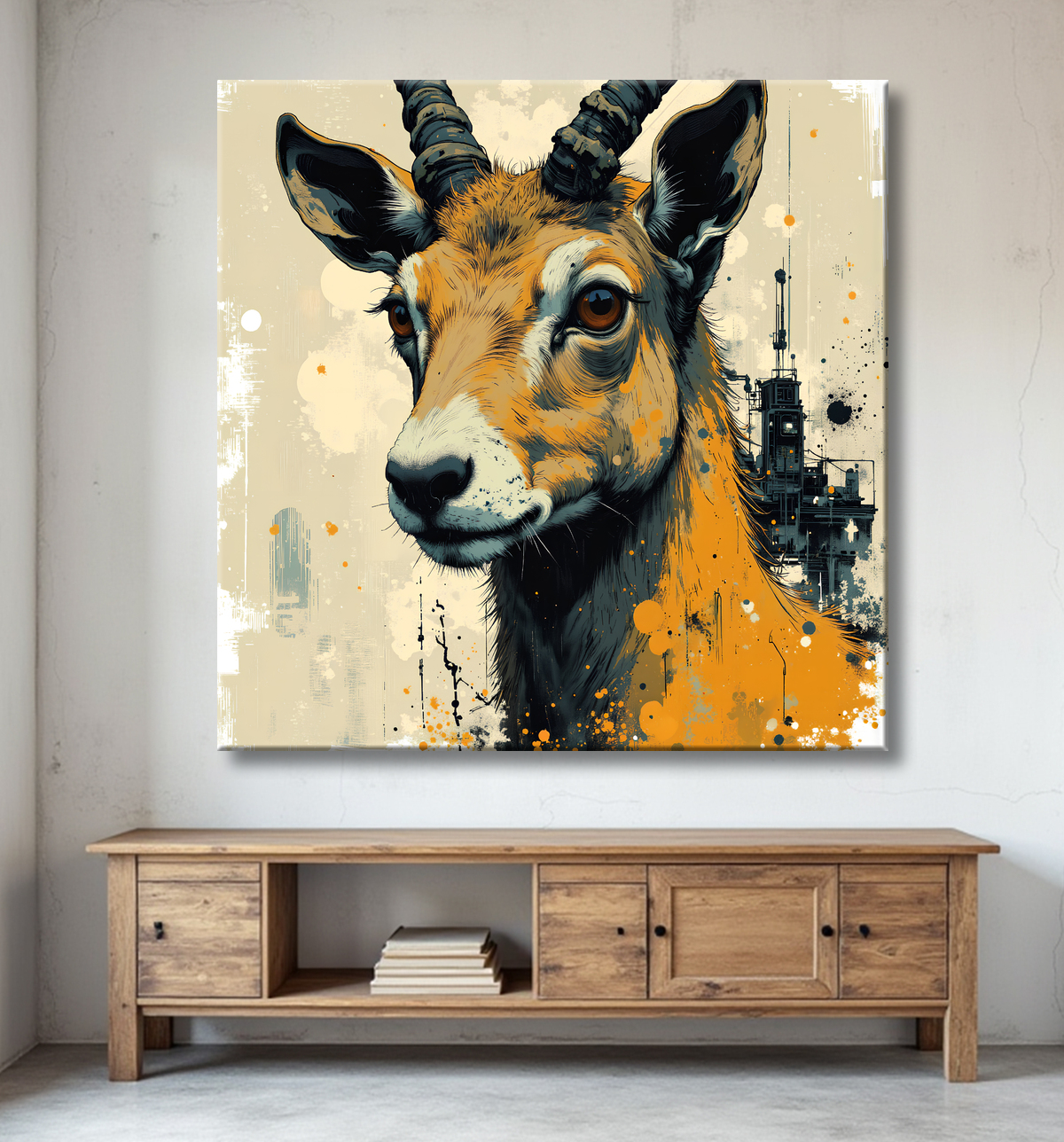 Tableau chèvre moderne - Peinture animalière expressive et graphique avec decor