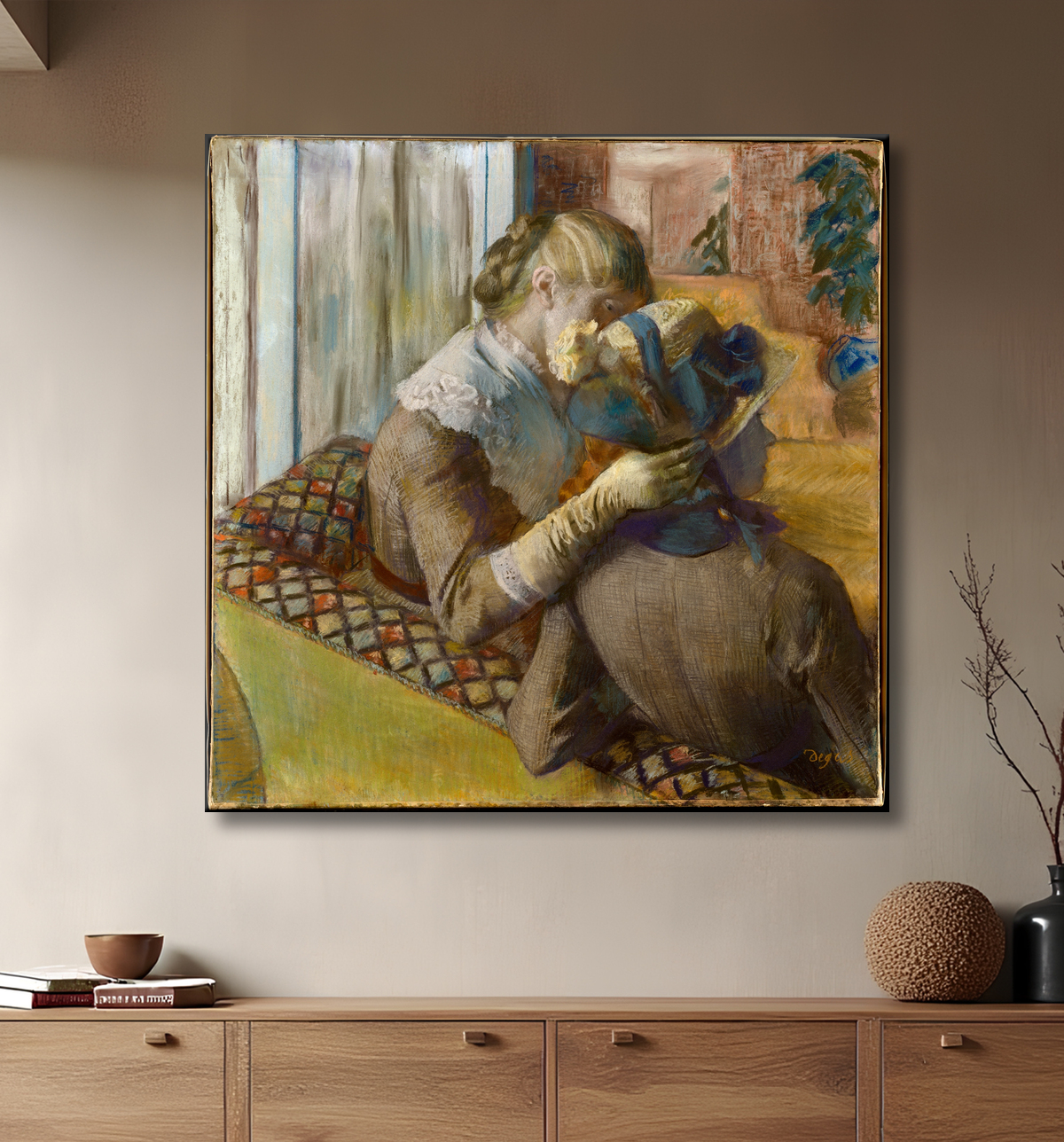 Reproduction Chez la modiste de Edgar Degas avec decor
