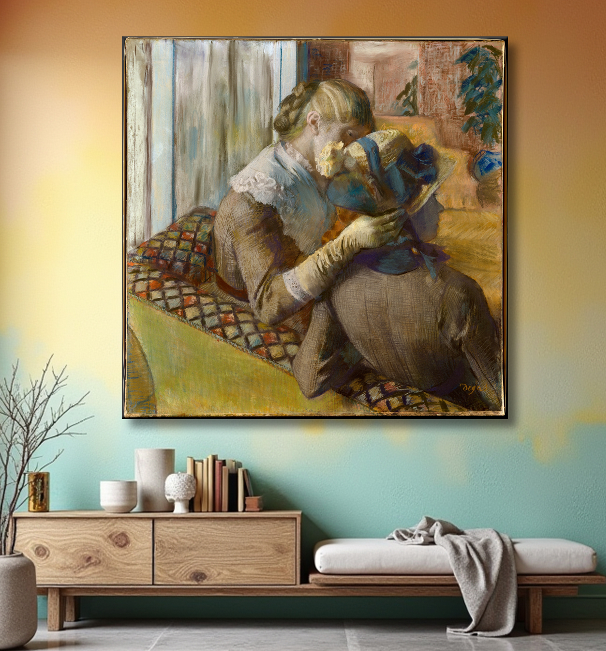 Reproduction Chez la modiste de Edgar Degas avec decor