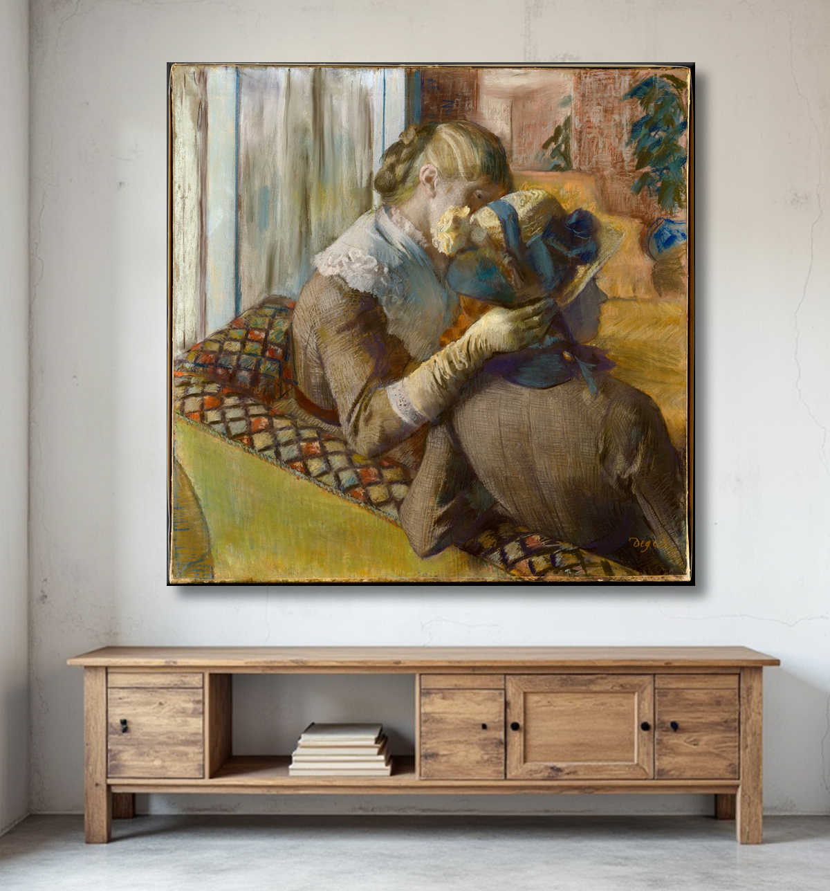 Reproduction Chez la modiste de Edgar Degas avec decor