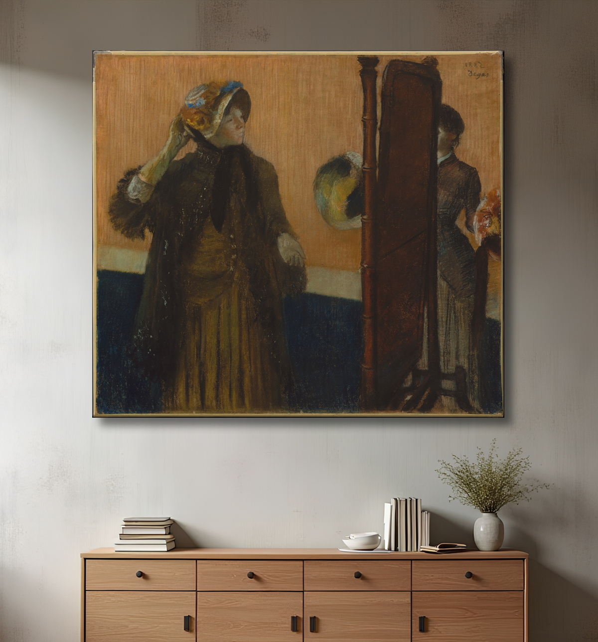 Reproduction Chez la modiste de Edgar Degas avec decor