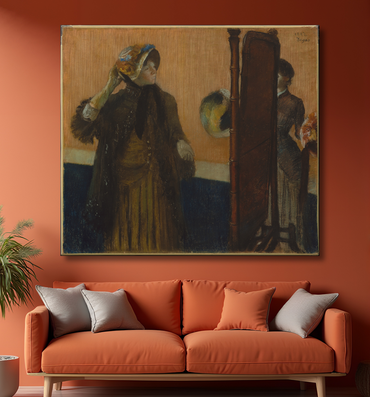 Reproduction Chez la modiste de Edgar Degas avec decor