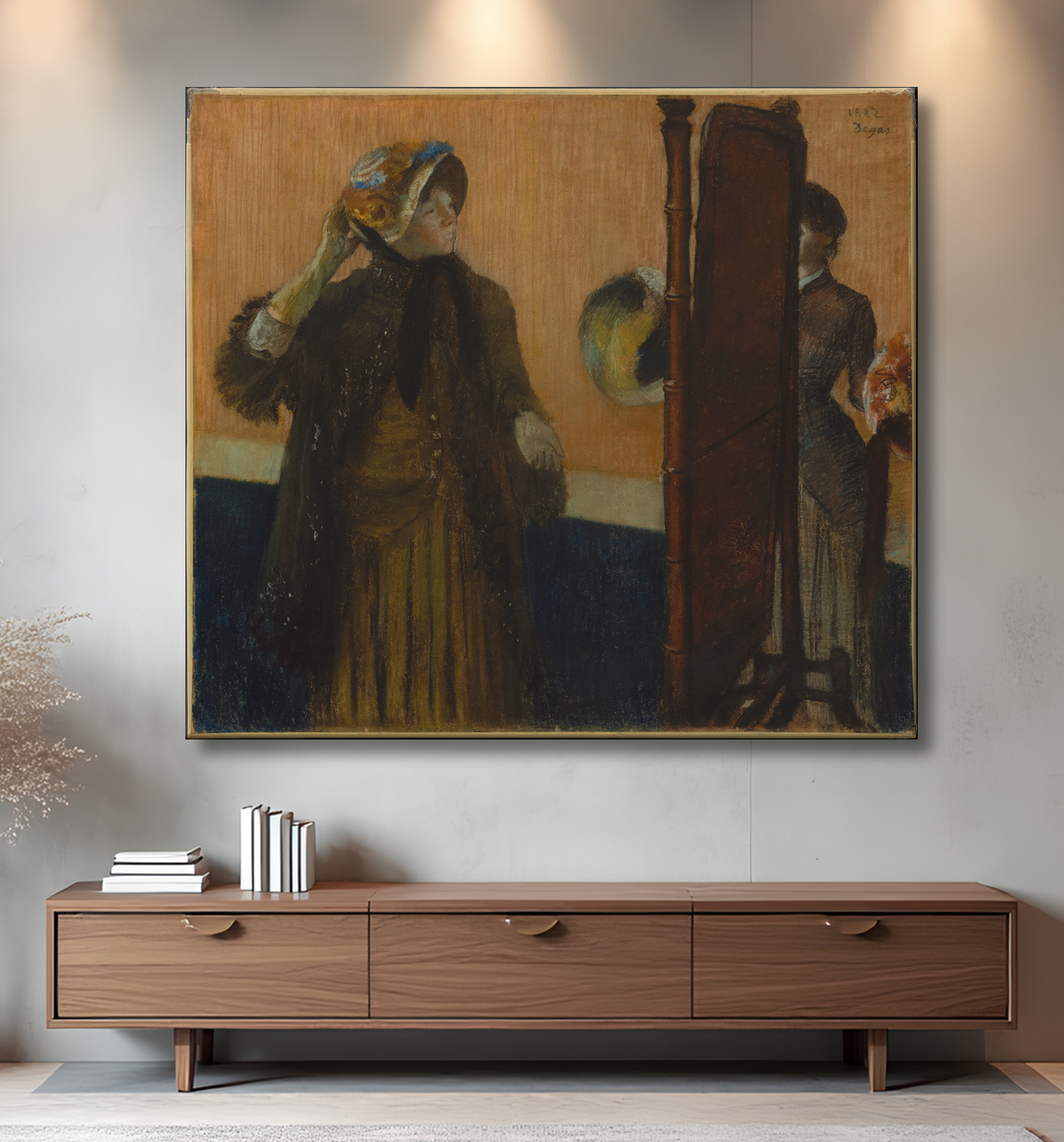 Reproduction Chez la modiste de Edgar Degas avec decor