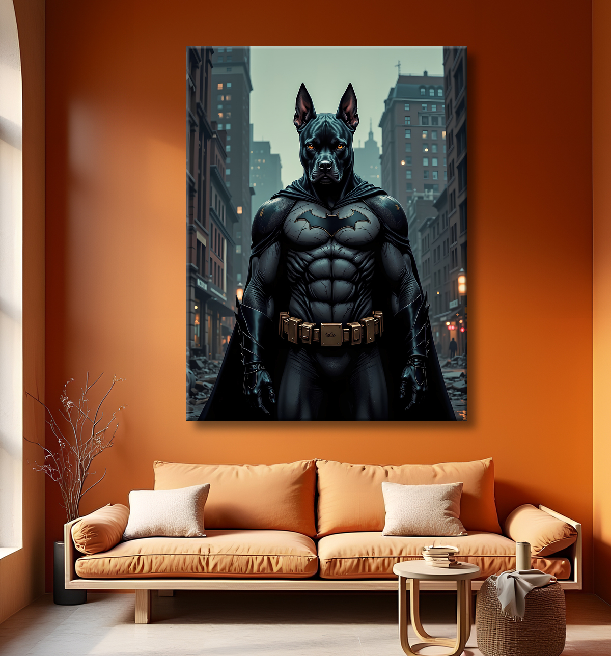 Tableau chien staffie super-héros dark | Décoration originale et urbaine avec decor