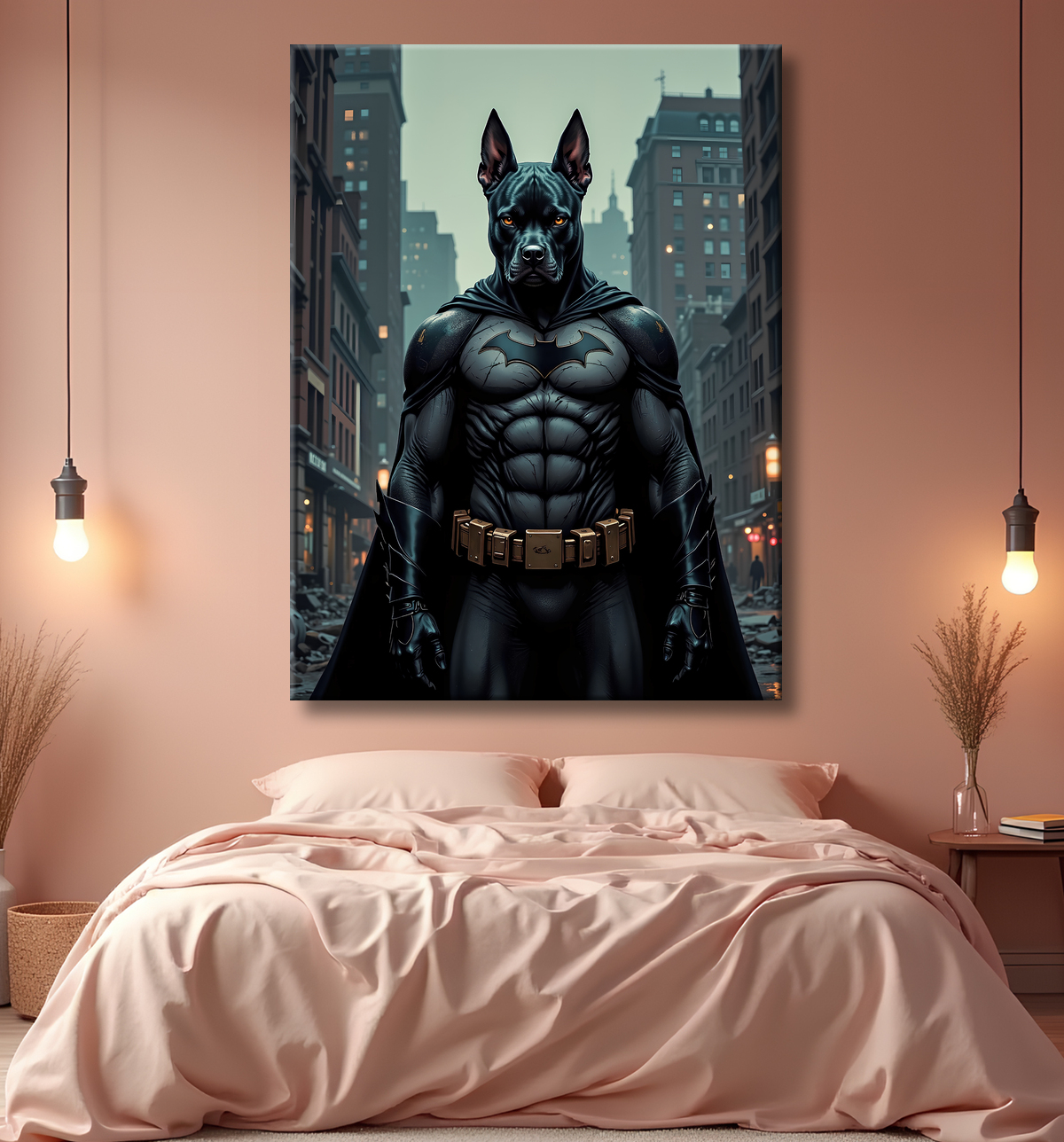 Tableau chien staffie super-héros dark | Décoration originale et urbaine avec decor
