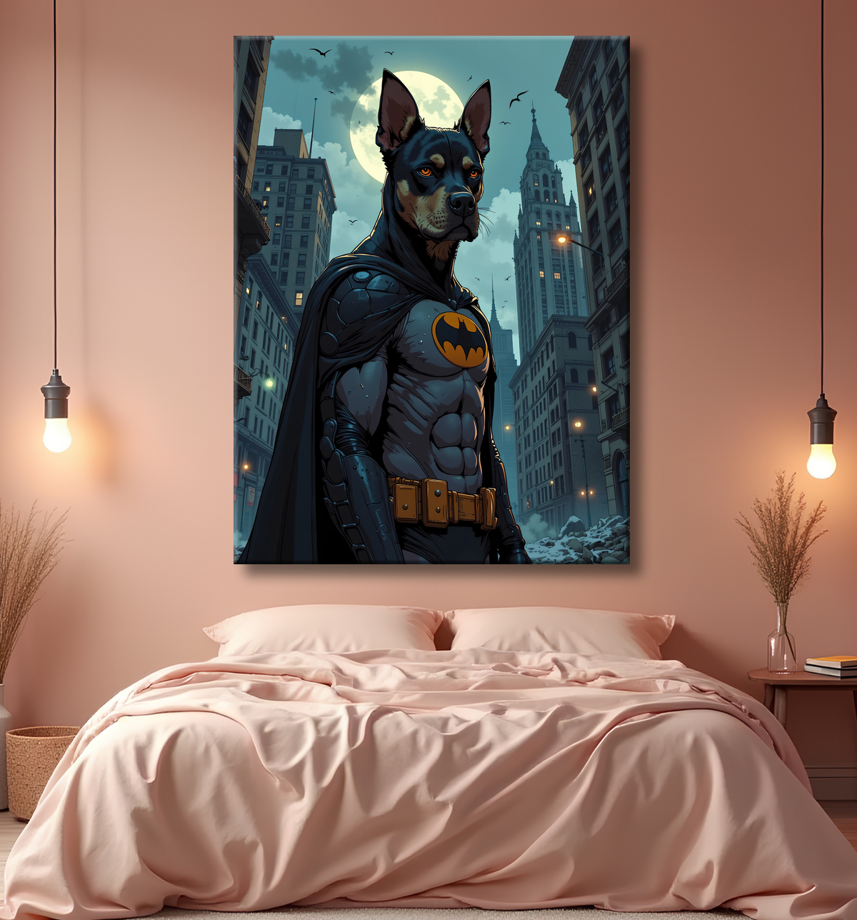 Tableau chien staffie super-héros dark | Décoration originale et urbaine avec decor