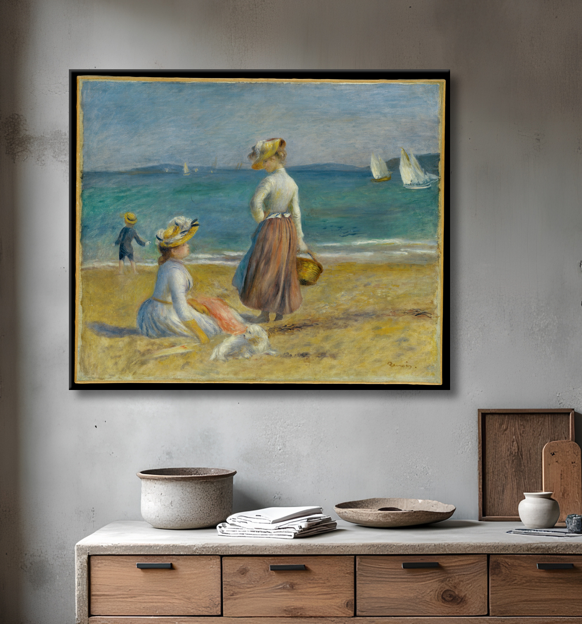 Reproduction Chiffres sur la plage de Auguste Renoir avec decor