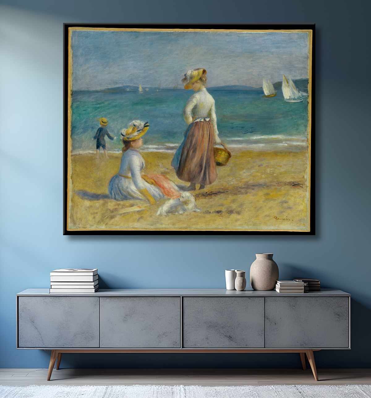 Reproduction Chiffres sur la plage de Auguste Renoir avec decor