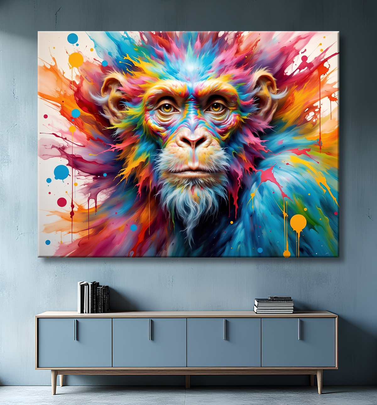 Tableau singe cosmique avec decor