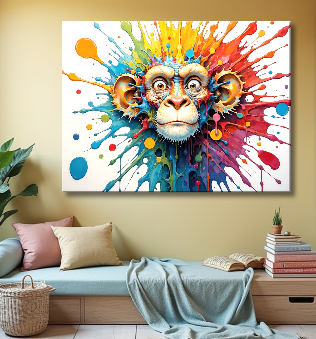 Tableau chimpanzé pop art - Explosion de couleurs et styles fantaisistes avec decor