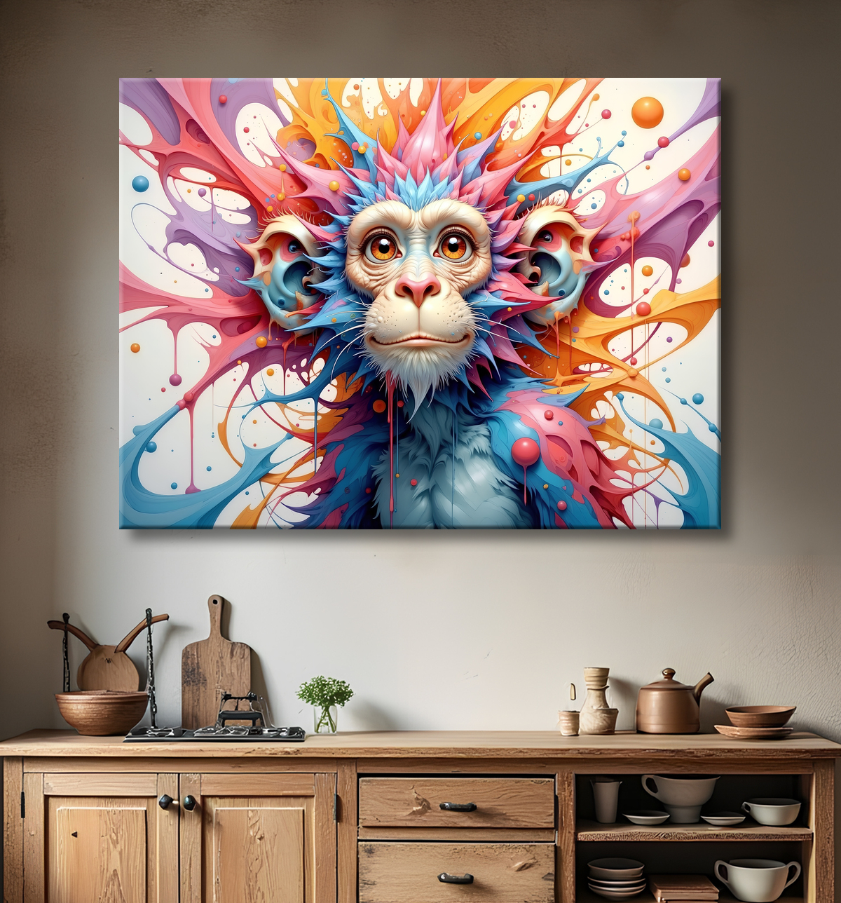 Tableau chimpanzé pop art - Explosion de couleurs et styles fantaisistes avec decor