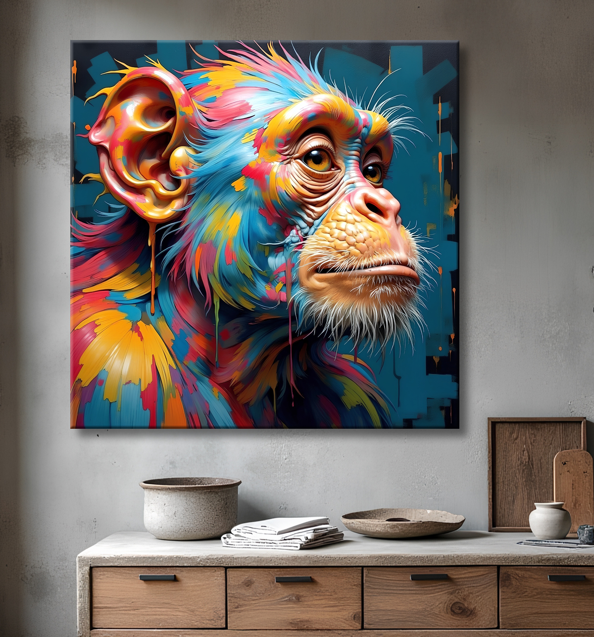 Tableau chimpanzé pop art - Explosion de couleurs et styles fantaisistes avec decor