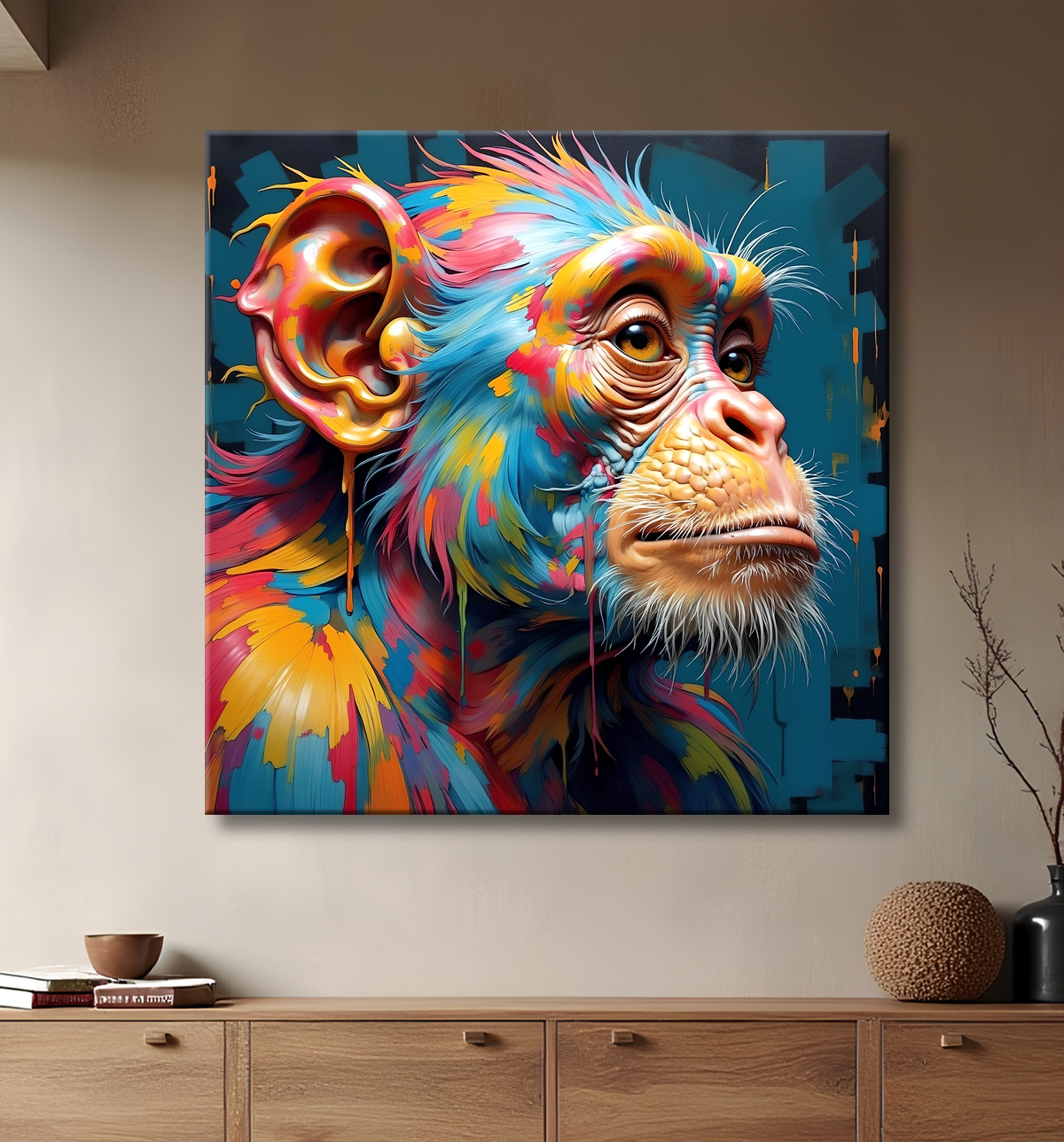 Tableau chimpanzé pop art - Explosion de couleurs et styles fantaisistes avec decor