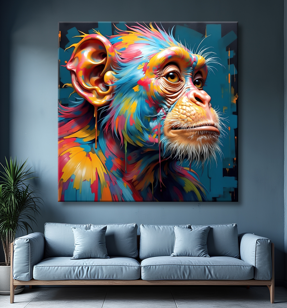 Tableau chimpanzé pop art - Explosion de couleurs et styles fantaisistes avec decor