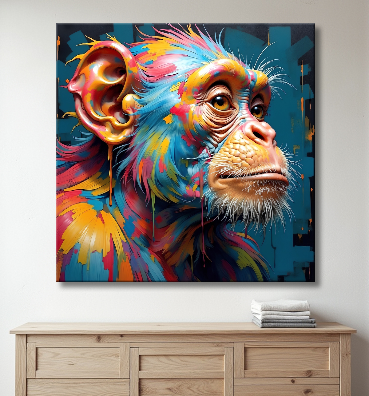 Tableau chimpanzé pop art - Explosion de couleurs et styles fantaisistes avec decor