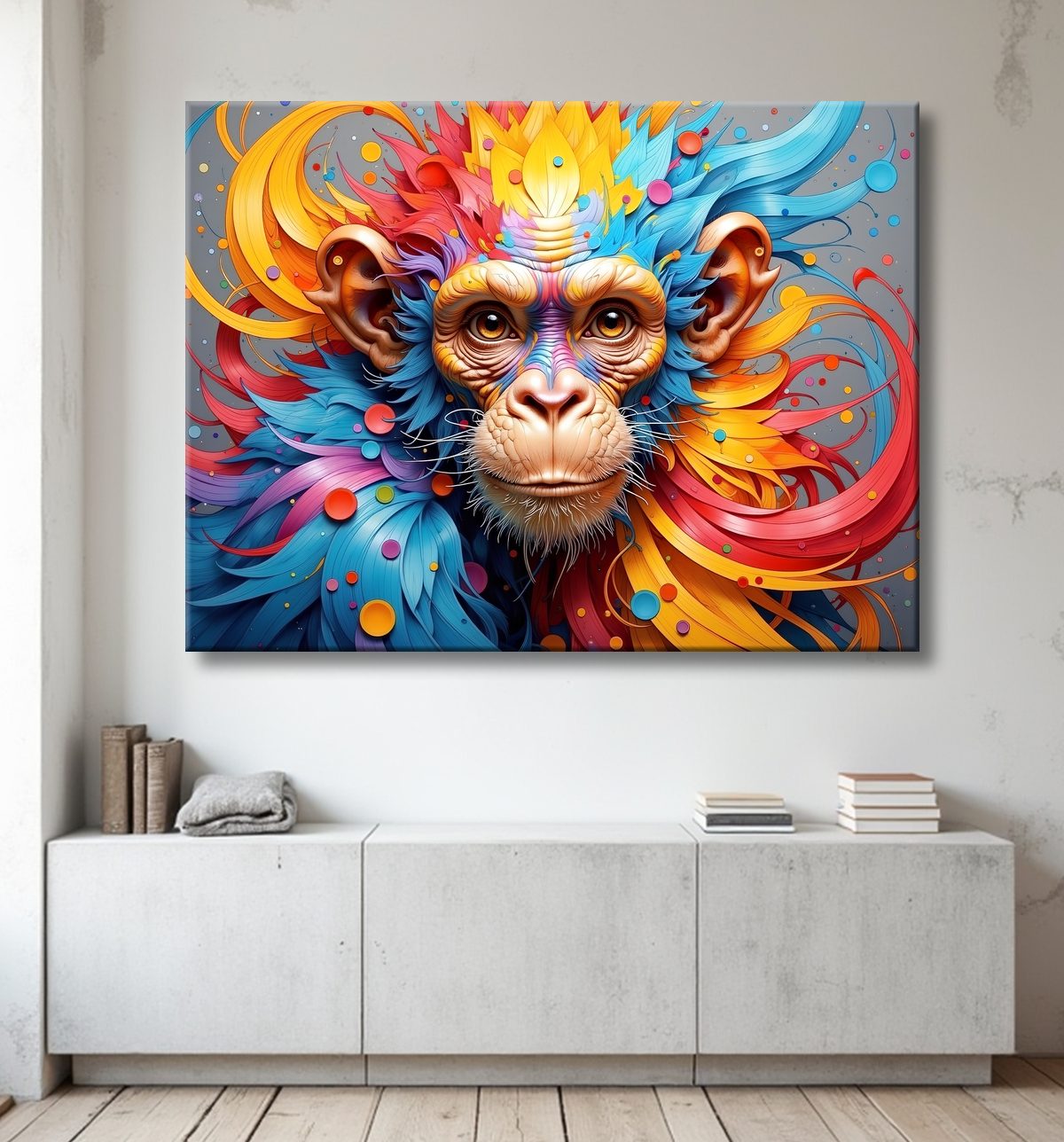 Tableau chimpanzé pop art - Explosion de couleurs et styles fantaisistes avec decor
