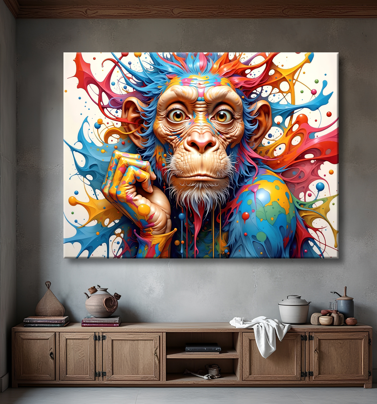 Tableau chimpanzé pop art - Explosion de couleurs et styles fantaisistes avec decor