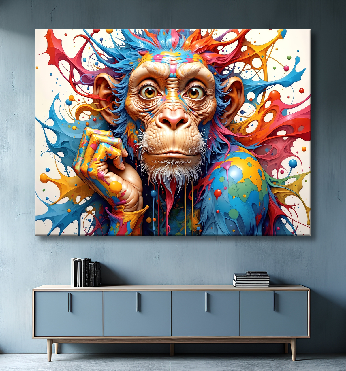 Tableau chimpanzé pop art - Explosion de couleurs et styles fantaisistes avec decor