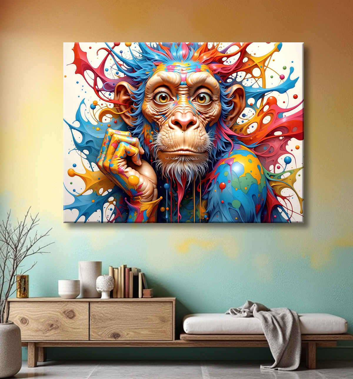 Tableau chimpanzé pop art - Explosion de couleurs et styles fantaisistes avec decor