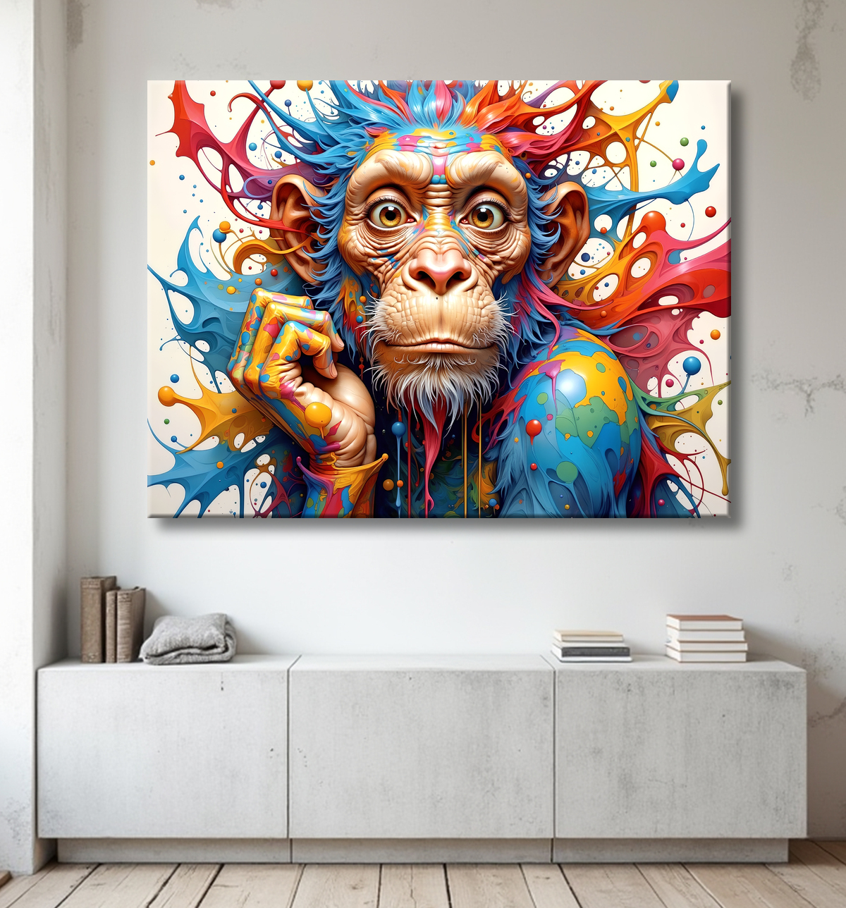 Tableau chimpanzé pop art - Explosion de couleurs et styles fantaisistes avec decor