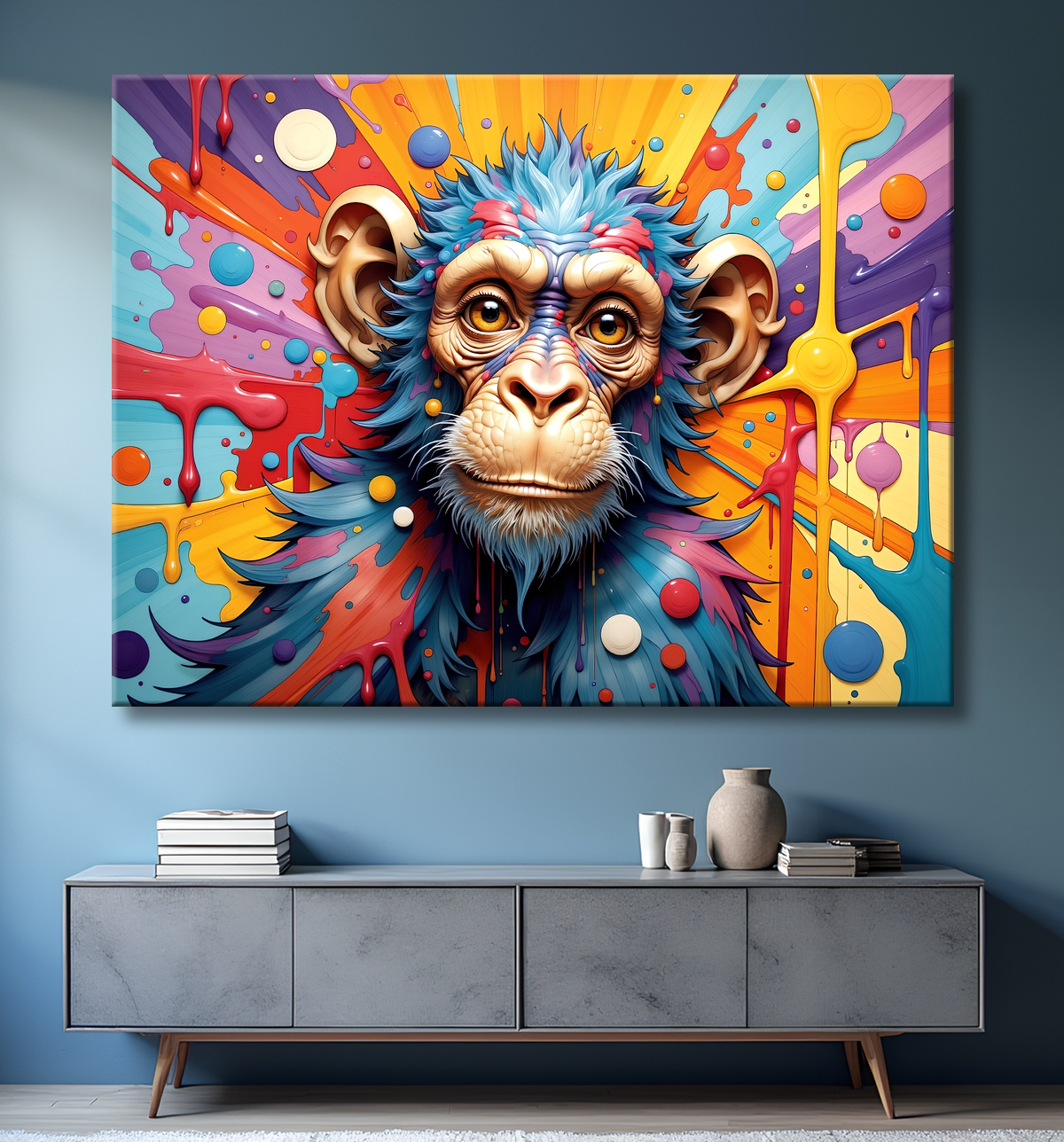 Tableau chimpanzé pop art - Explosion de couleurs et styles fantaisistes avec decor