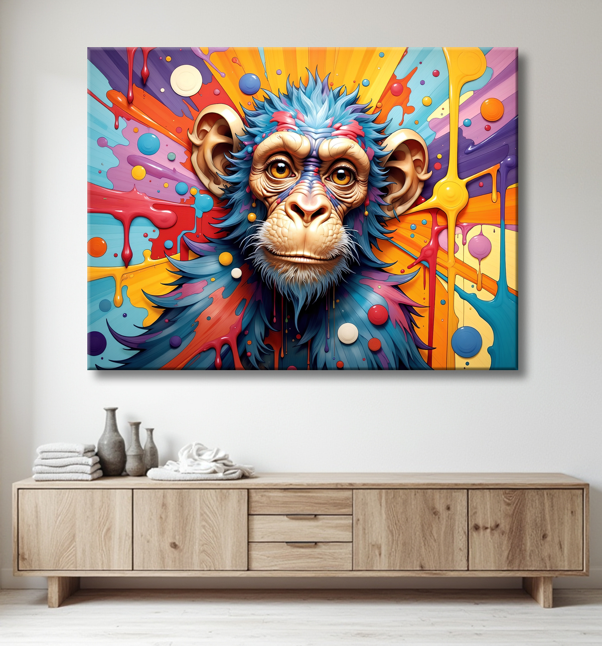 Tableau chimpanzé pop art - Explosion de couleurs et styles fantaisistes avec decor