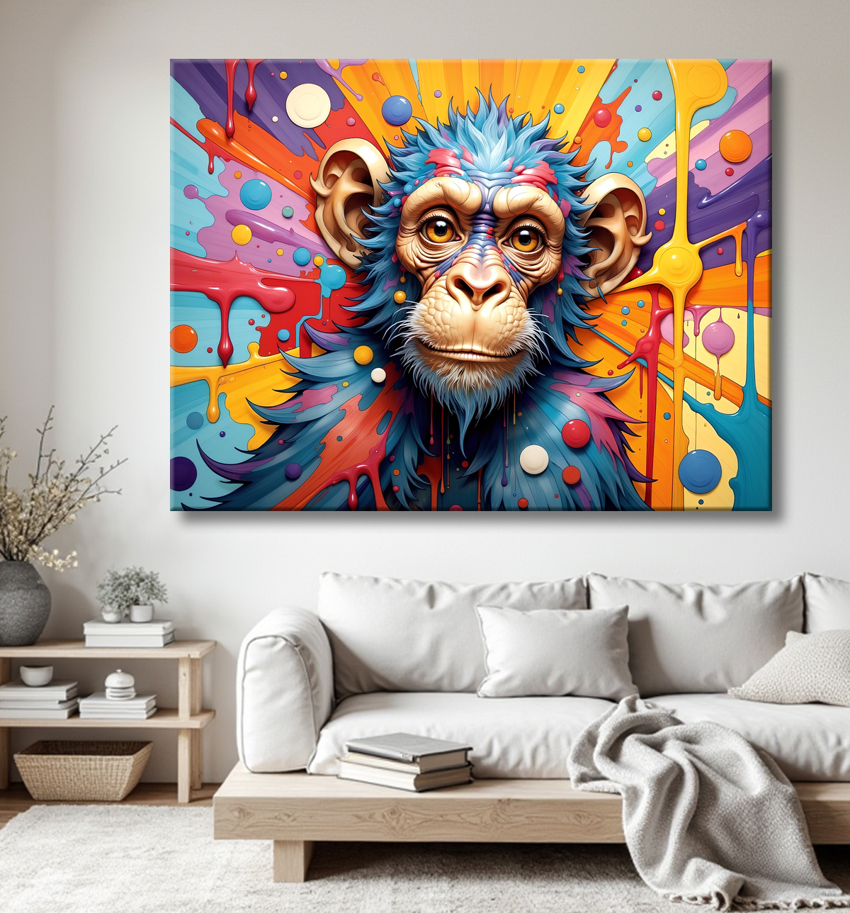 Tableau chimpanzé pop art - Explosion de couleurs et styles fantaisistes avec decor