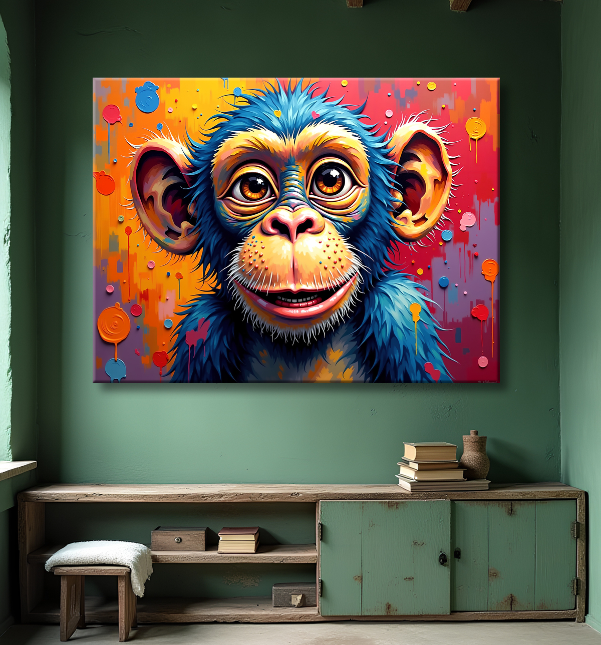 Tableau chimpanzé pop art - Explosion de couleurs et styles fantaisistes avec decor