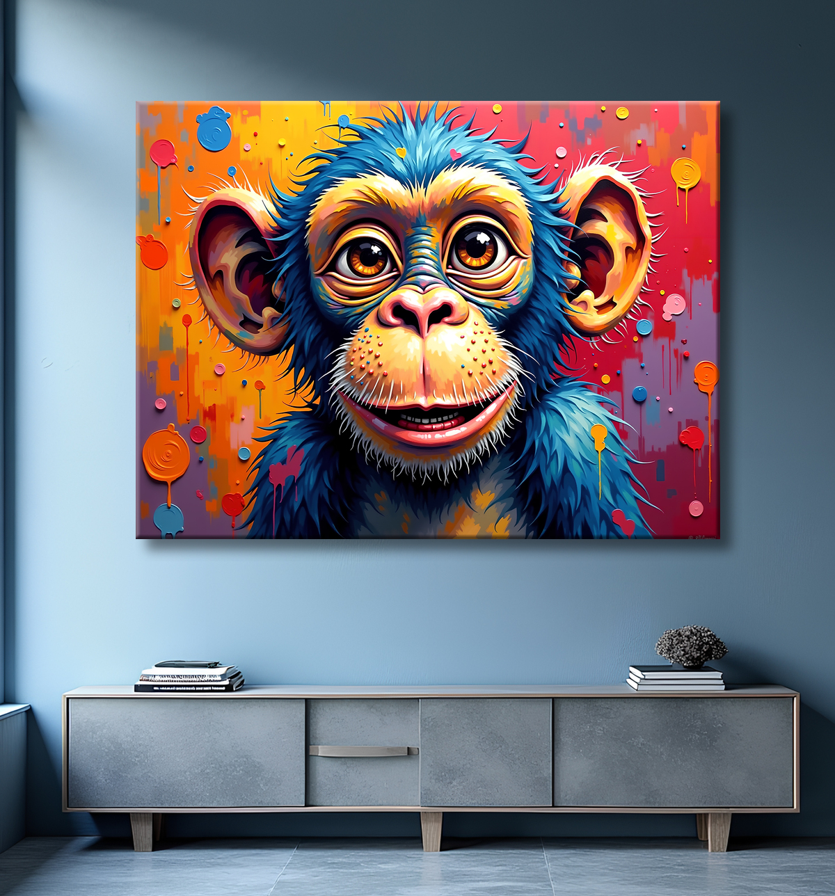 Tableau chimpanzé pop art - Explosion de couleurs et styles fantaisistes avec decor