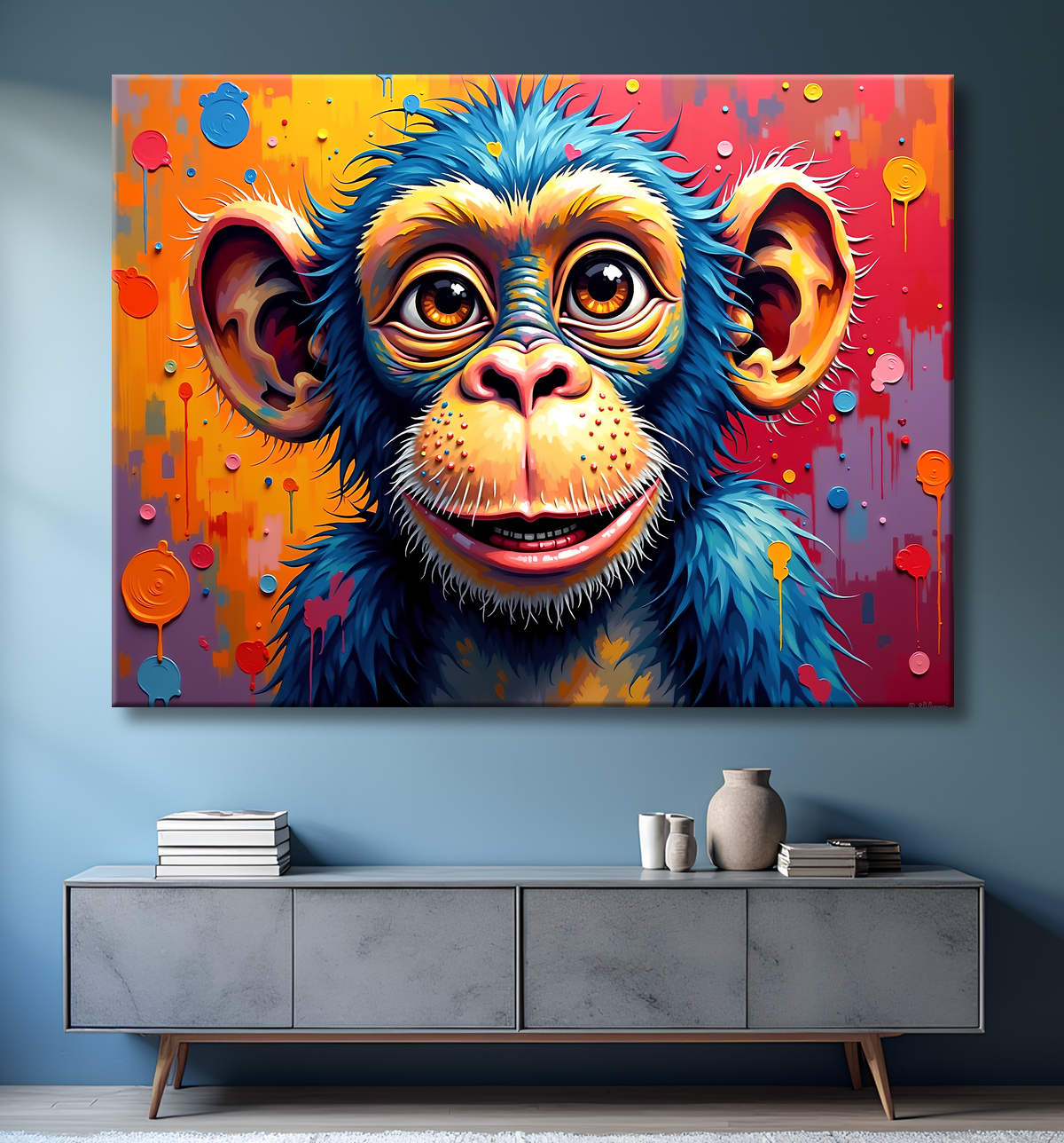 Tableau chimpanzé pop art - Explosion de couleurs et styles fantaisistes avec decor