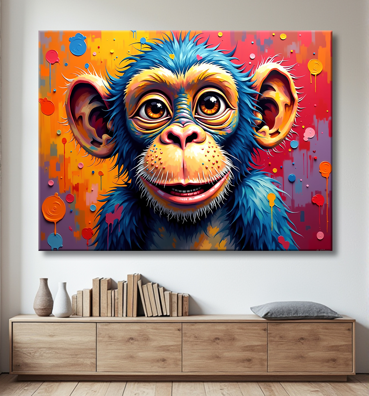 Tableau chimpanzé pop art - Explosion de couleurs et styles fantaisistes avec decor