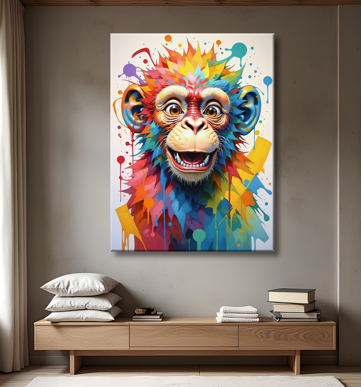 Tableau chimpanzé pop art - Explosion de couleurs et styles fantaisistes avec decor