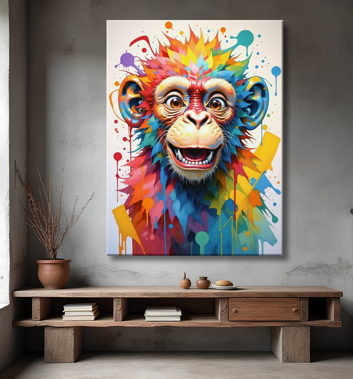 Tableau chimpanzé pop art - Explosion de couleurs et styles fantaisistes avec decor