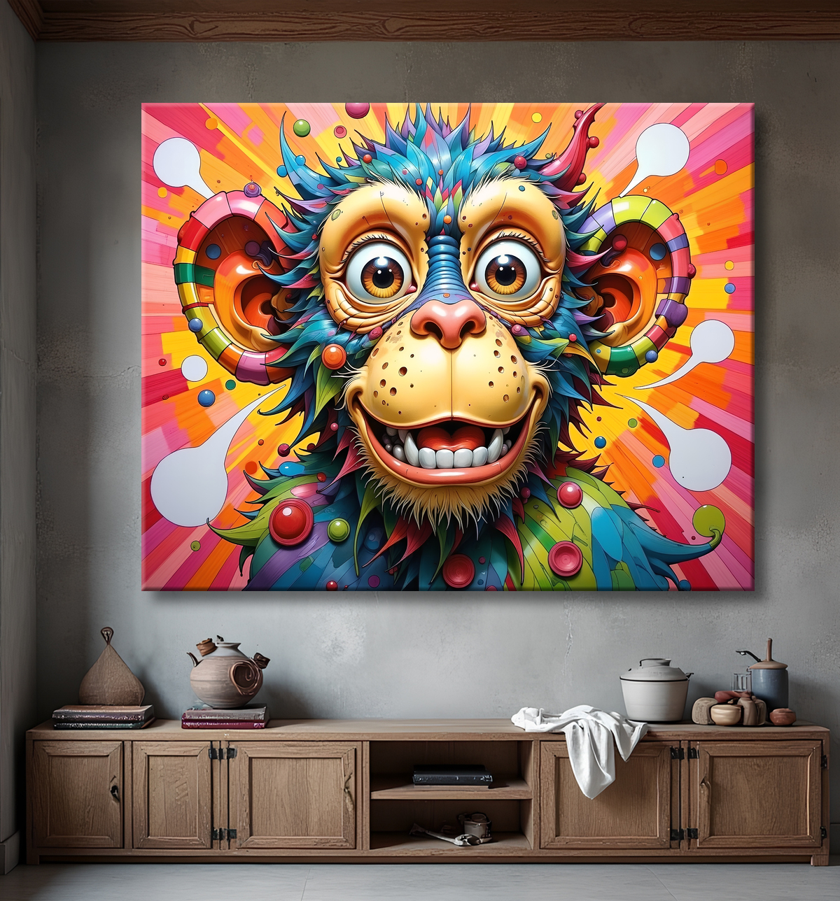 Tableau chimpanzé pop art - Explosion de couleurs et styles fantaisistes avec decor