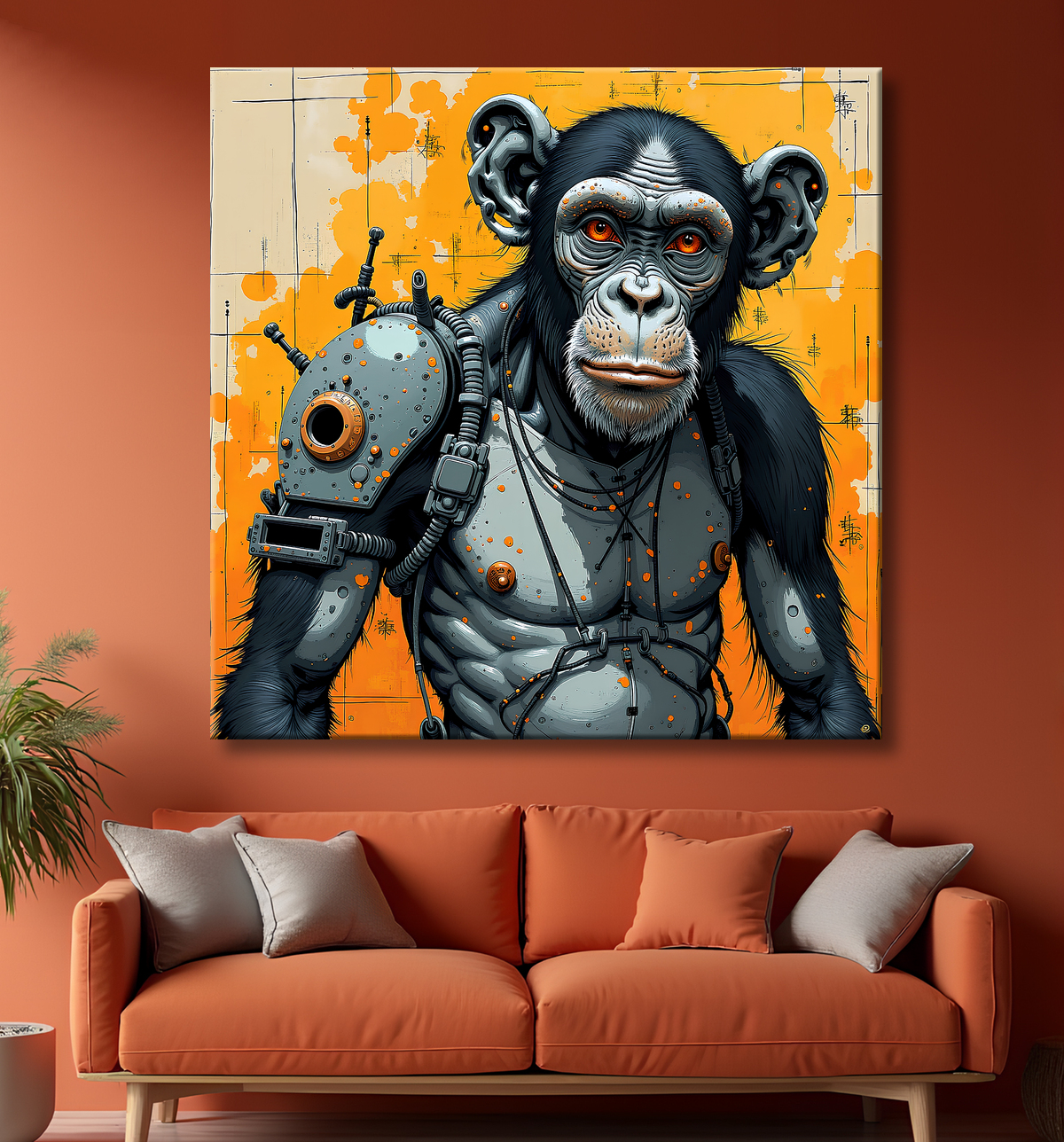 Tableau singe moderne - Peinture animalière expressive et graphique avec decor